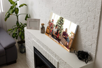 family at Christmas on a photo canvas