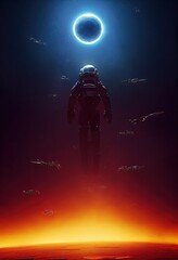 Obraz na płótnie Canvas Alien Planet sci-fi outer space vertical wallpaper 3D Illustration with copy space for mobile screens