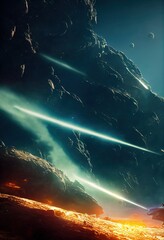 Alien Planet sci-fi outer space vertical wallpaper 3D Illustration with copy space for mobile screens