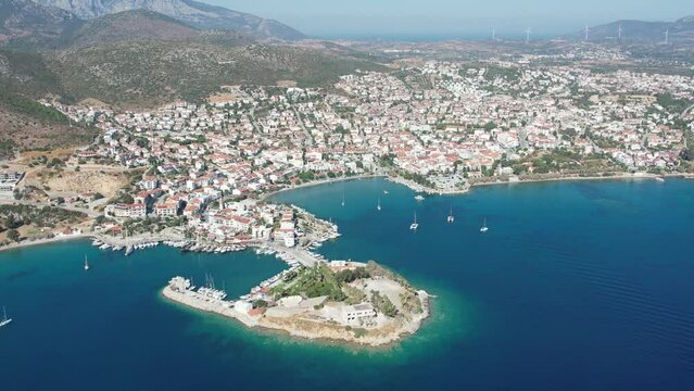 Aerial photo of the seas of the bays of Datça,Muğla with drone