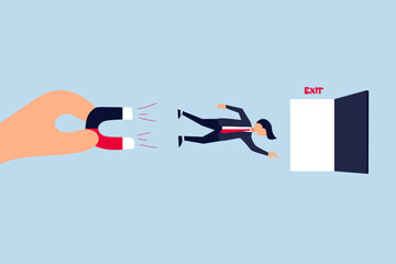 reduce resignation rate for important talent, boss holding magnet to pull back resigned or leaving employee.