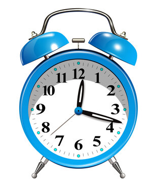 Alarm clock icon isolated, realistic old fashioned blue clock icon.