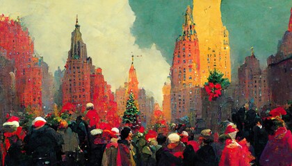 New York Christmas, avant-garde, high-chroma, fine detail