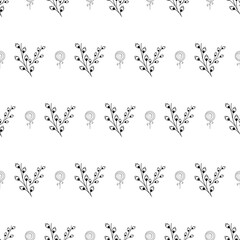 Seamless Pattern Abstract Elements Different Plant Botanic Vector Design Style Background Illustration Texture For Prints Textiles, Clothing, Gift Wrap, Wallpaper, Pastel