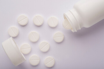 Medical pills jar on a white background. Top view.
