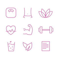 Wellness and Fit Icons Set isolated On White