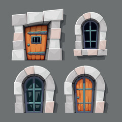 medieval doors and windows in cartoon style - 538401542
