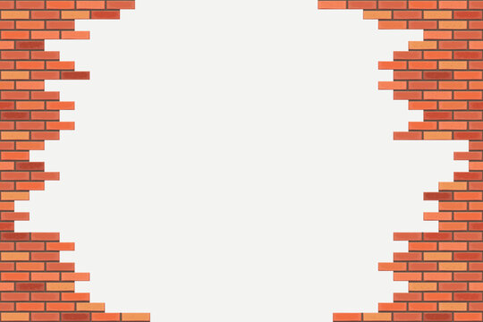 red color realistic brick wall with hole