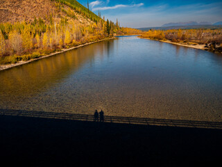 A Couple's Shadow on The North Fork River in Montana, USA