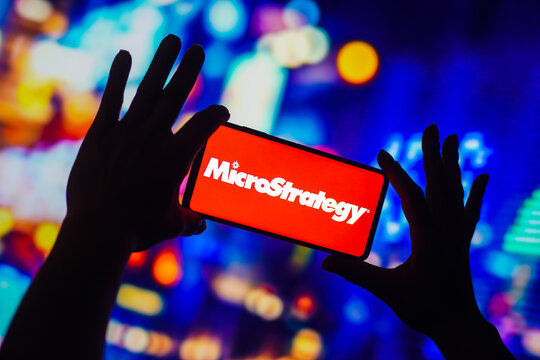 October 15, 2022, Brazil. In this photo illustration, the MicroStrategy Incorporated logo is displayed on a smartphone screen.