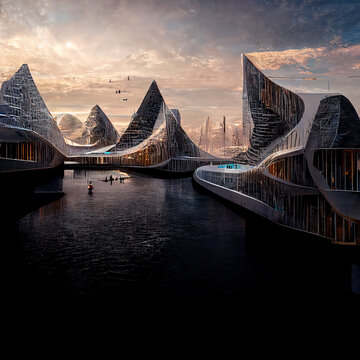 A Painting Of Ultra Photorealistic, Hdr, Bjarke Ingels, Science-fiction, Space, Star-wars.