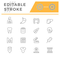 Set line icons of digestive system