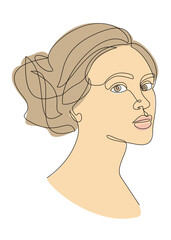 Silhouettes of the girl's head. Woman face in modern one line style. Continuous line drawing, aesthetic outline for decor, posters, stickers, logo. Vector illustration.