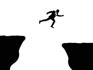 business man jumping over a cliff concept