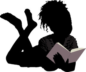 Silhouette of a child reading a book