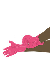 Woman putting on rubber gloves