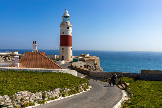 Gibraltar. Punta Europa Lighthouse in the south territory of the Rock of Gibraltar. United Kingdom, Europe. 