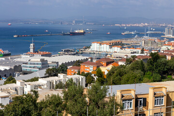 Gibraltar, British Overseas Territory. Panoramic View over the Harbour. Popular Tourist Destinantion. United Kingdom. Europe.