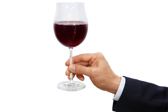 Gesture series: hand holding red wine glass.