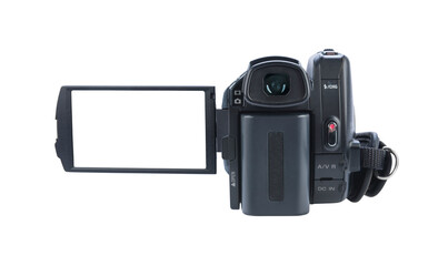 Camcorder with open lcd display - Powered by Adobe