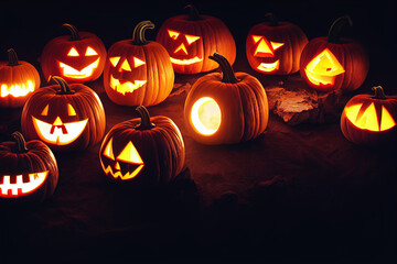 carved pumpkins at night horror Halloween background