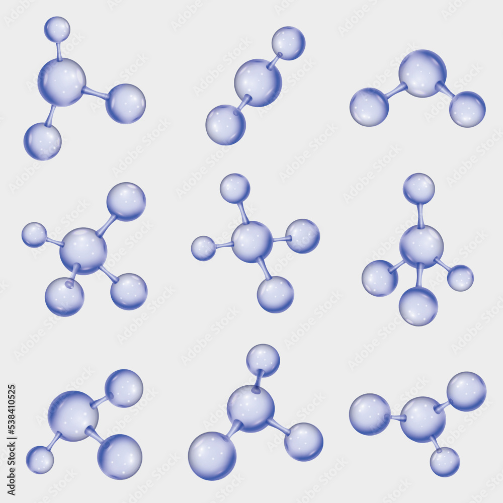 Poster 3d oxygen cell. glass model. dna chemical elements set. molecular atom for bio science. medical stru