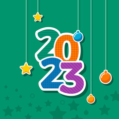 Happy New Year 2023. Creative concept design template with colorful 2023 logo for year end celebration and decoration. Holiday, card, banner, cover,green.