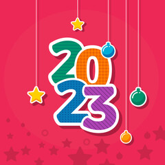 Happy New Year 2023. Creative concept design template with colorful 2023 logo for year end celebration and decoration. Holiday, card, banner, cover,red.