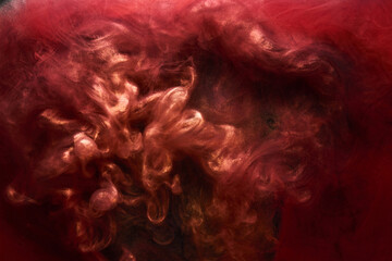 Red black sparkling abstract background, luxury golden smoke, acrylic paint underwater explosion, cosmic swirling ink