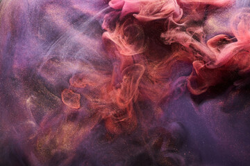 Pink lilac sparkling abstract background, luxury gold smoke, acrylic paint underwater explosion, cosmic swirling ink © amixstudio