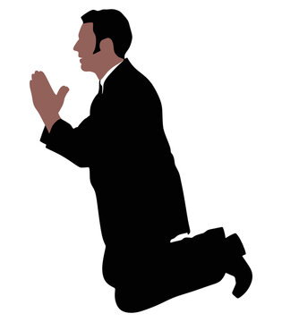 man kneeling praying silhouette