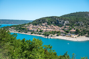 Naklejka na ściany i meble Panoramic view of St. Croix lake in Verdon near Bauduen village, Provence, France