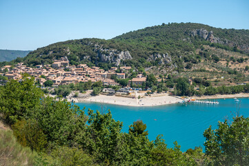 Panoramic view of St. Croix lake in Verdon near Bauduen village, Provence, France