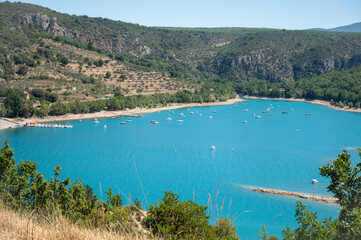 Panoramic view of St. Croix lake in Verdon near Bauduen village, Provence, France