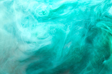 Emerald abstract background, luxury smoke, acrylic paint underwater explosion, cosmic swirling aquamarine ink