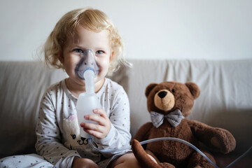 Portrait of a Child in an inhalation mask. Children's lung health.