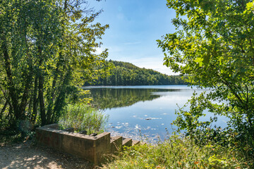 The Obersee lake of the ville chain of lakes in the summer near cologne bruehl in North Rhine-Westphalia, germany - obrazy, fototapety, plakaty
