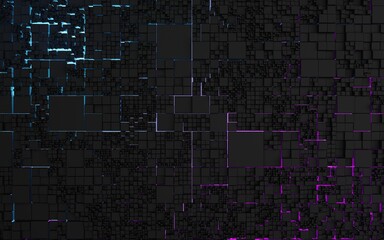 3D rendering Cube abstract technology background with colored bright lighting under the cube. futuristic wallpaper.