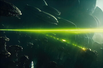 Fototapeta na wymiar Alien Planet sci-fi outer space encounter wallpaper 3D Illustration with copy space 