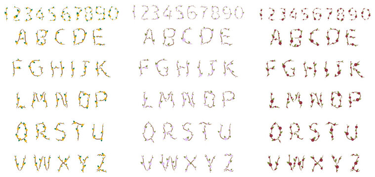 Floral English alphabet and numbers.