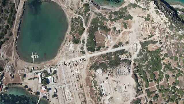 Aerial view of the ancient city of Knidos, located in present Mugla, Turkey
