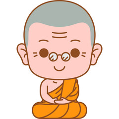 cute old monk meditate colored line art illustration for website, web, application, presentation, printing, document, poster design, etc.