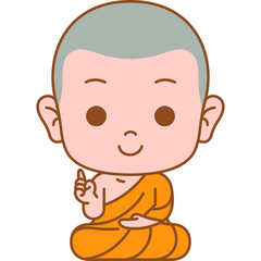cute monk meditate and point up colored line art illustration for website, web, application, presentation, printing, document, poster design, etc.