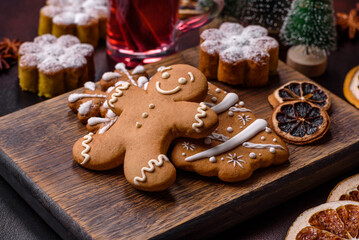Hot mulled wine with a slice of orange, with cinnamon, cloves and other spices