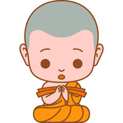 cute monk reading and doing meditate colored line art illustration for website, web, application, presentation, printing, document, poster design, etc.