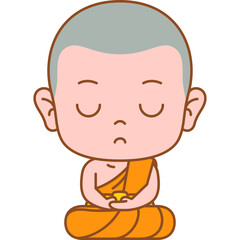cute monk meditate colored line art illustration for website, web, application, presentation, printing, document, poster design, etc.