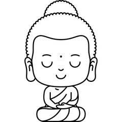 Obraz premium cute buddha cartoon meditating line art illustration for website, web, application, presentation, printing, document, poster design, etc.