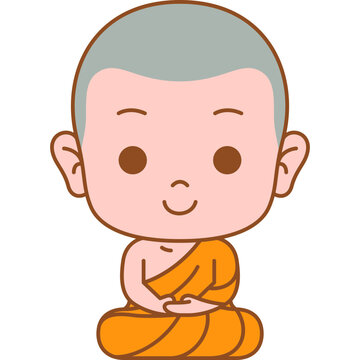 cartoon monk orange robe meditating clip art preview