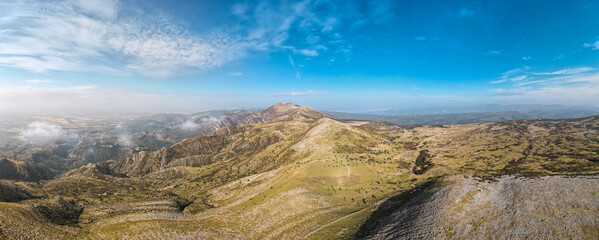 Photograph taken from a drone of the landscape and the mountains of Sierra de Guara, in it we can...