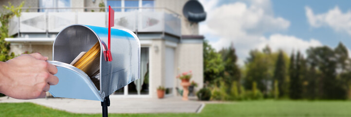 Man opening his mailbox to remove mail